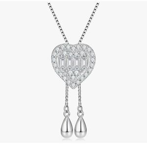 Elegant Silver Heart Pendant Necklace Moissanite